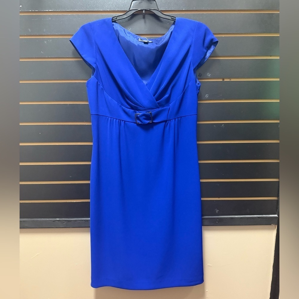 Tahari by Arthur S. Levine Blue Sheath Dress | Size 8 | Belted Waist